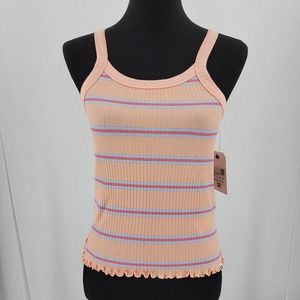 Billabong The Baby Tank Size Large Ribbed Fitted Striped Peach Pink Blue NEW